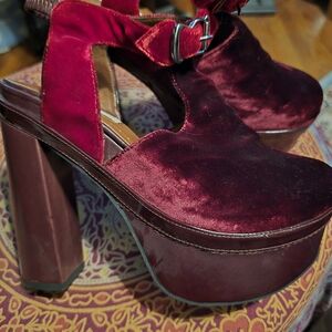 Elegant Burgundy Velvet Platform Heels